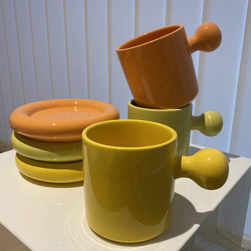 Grass Green Donut Handle Ceramic Coffee Mug Set