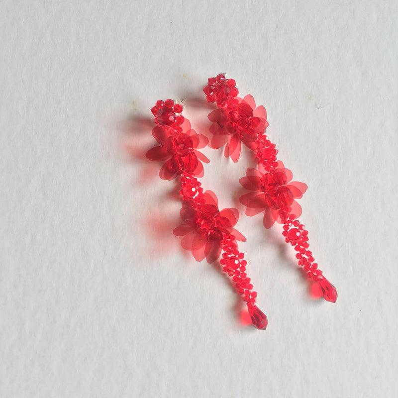 Beautiful handcrafted Swarovski crystal red floral earrings