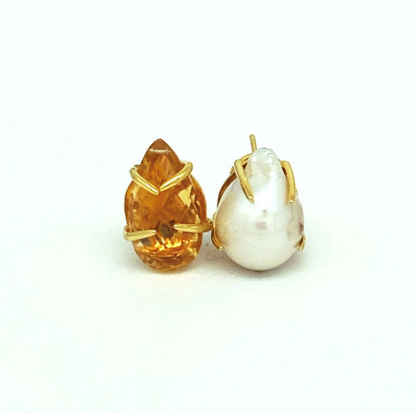Citrine and baroque pearl claw stud 4 SERCTRP
