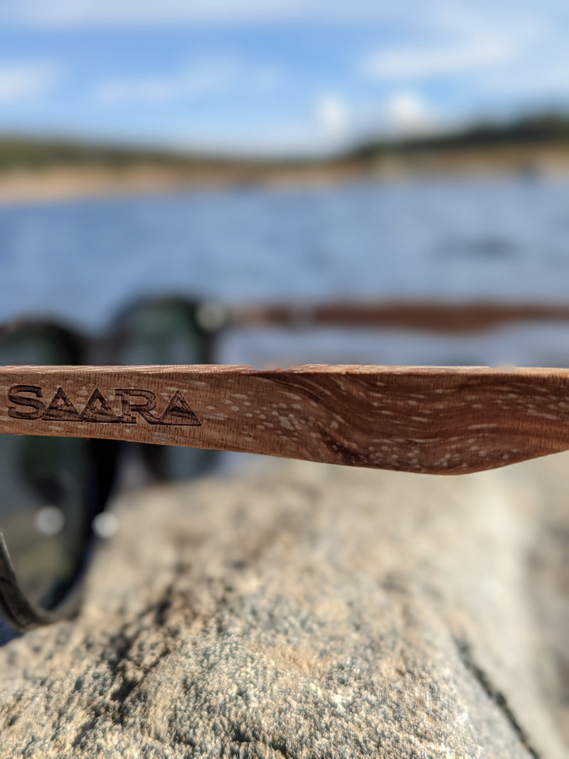 Emerald Sky - Green/Blue Polarized SAARA Shades Zebra Wood Arms