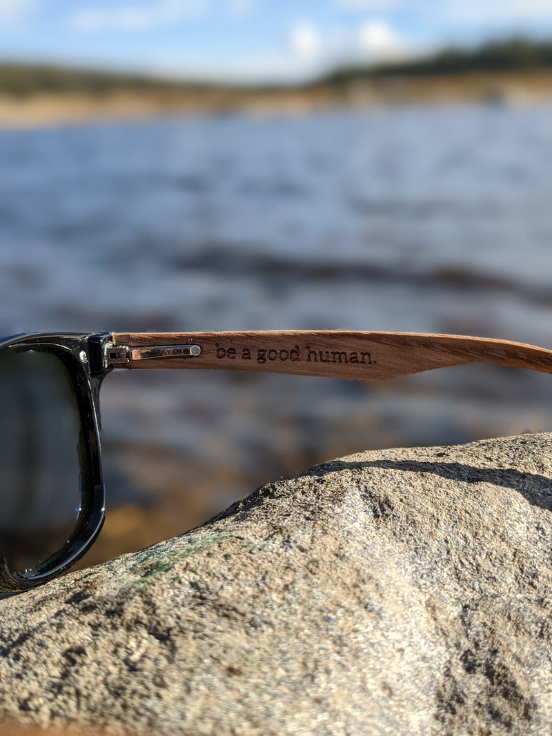 Emerald Sky - Green/Blue Polarized SAARA Shades Zebra Wood Arms