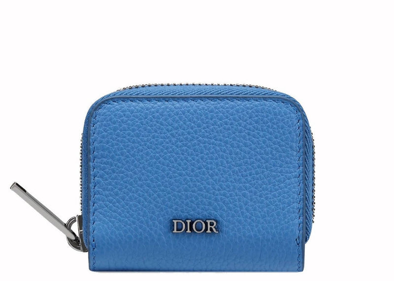 Dior Coin Holder Calfskin Blue in Grained Calfskin with Ruthenium-tone