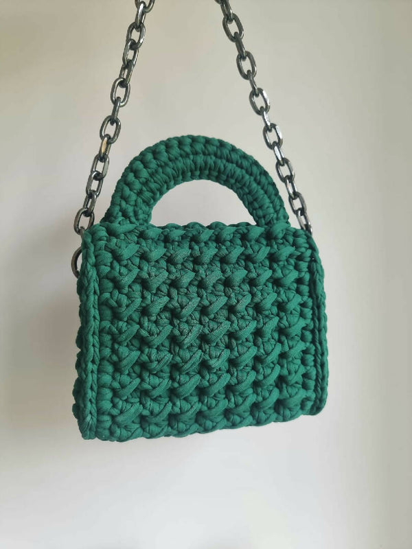Bag, crochet, cotton. Dimension: height 16 cm, whole height with hand 23 sm, length 19cm, chain 50 sm.