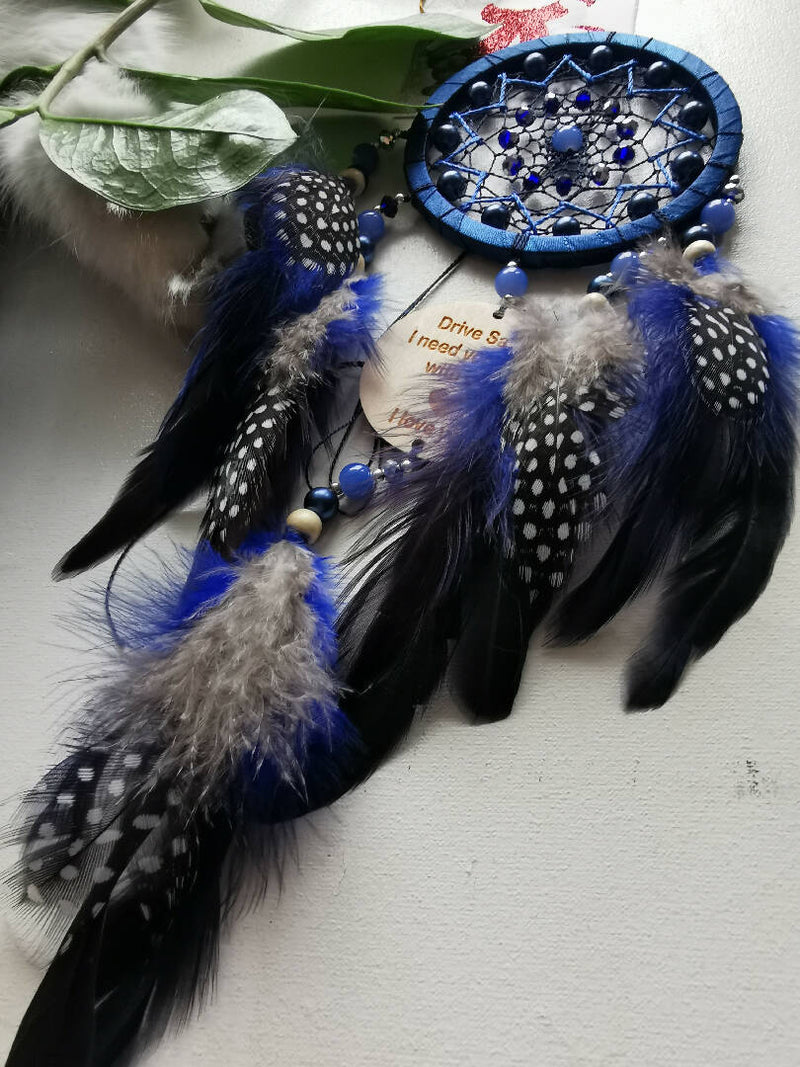 Drive Safe I Need You here with me, i love you, Dream catcher for your car, Small dark blue dreamcatcher, Blue color car hanging Dreamcatcher