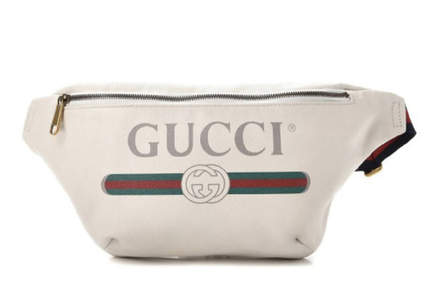 Gucci Belt Bag Gucci Print Grained White in Calfskin with Aged Gold-tone