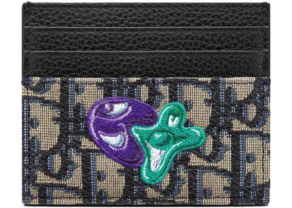 Dior x Kenny Scharf Card Holder Beige/Black in Jacquard Canvas