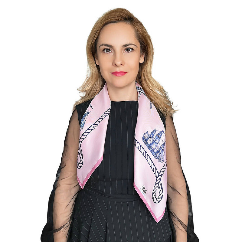 SILK SCARF NAUTICAL CHIC PINK COLOR