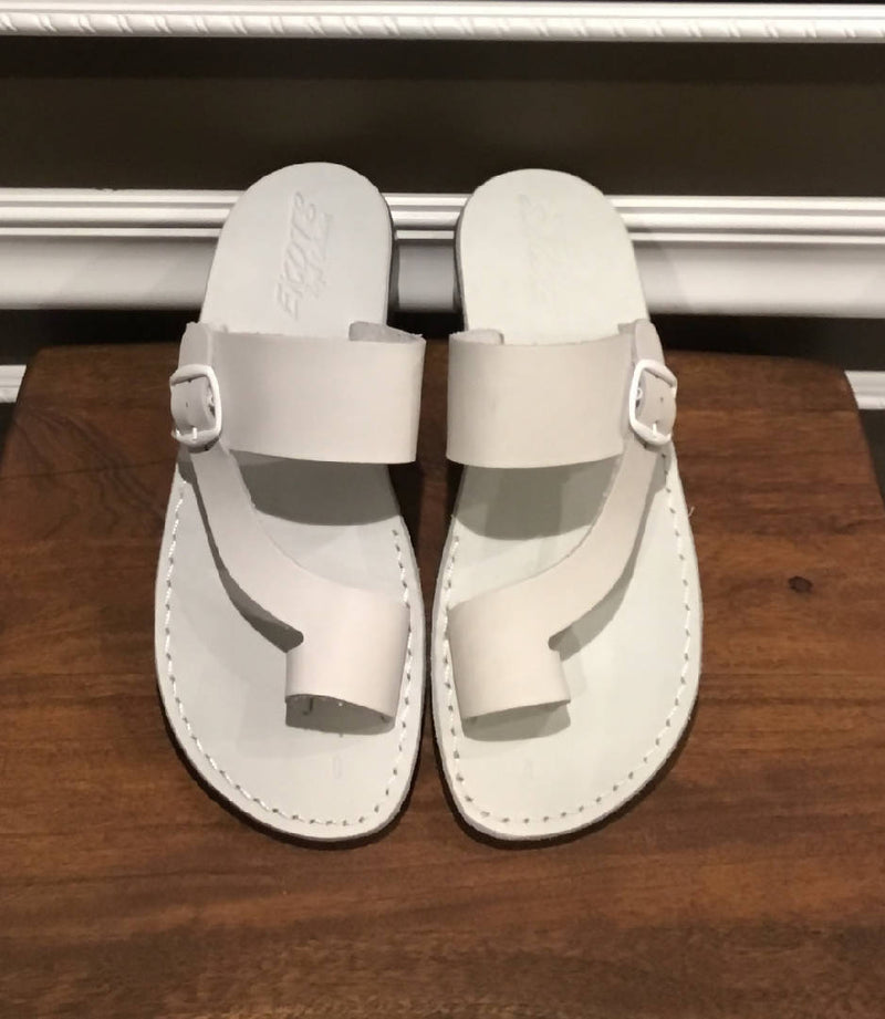 White Leather Push Toe Slippers