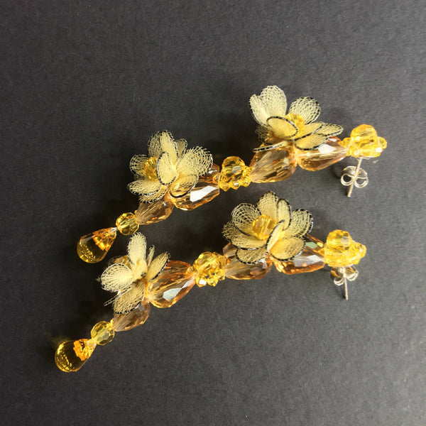 Beautiful handcrafted Swarovski crystal yellow flower earrings