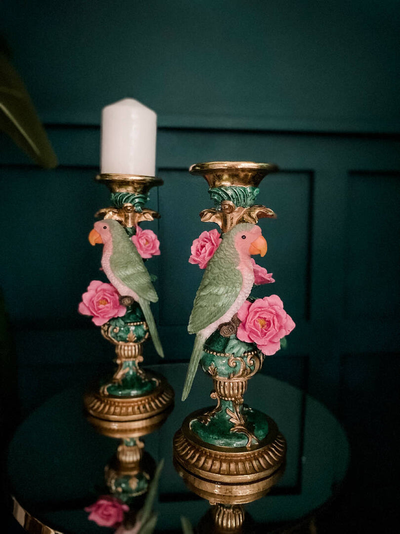 Pair Ornate Parrot Candle Holders