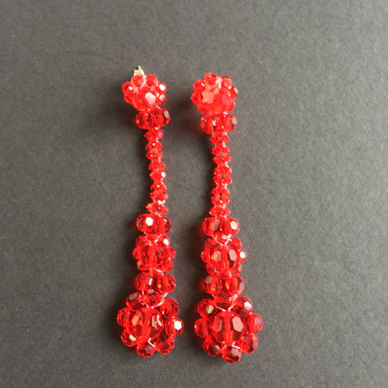 Beautiful handcrafted Swarovski crystal red long earrings
