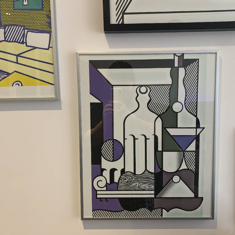 Pop Art Roy Lichtenstein "Bottles" Reproduction fine Print Illustration on Canvas in silver frame