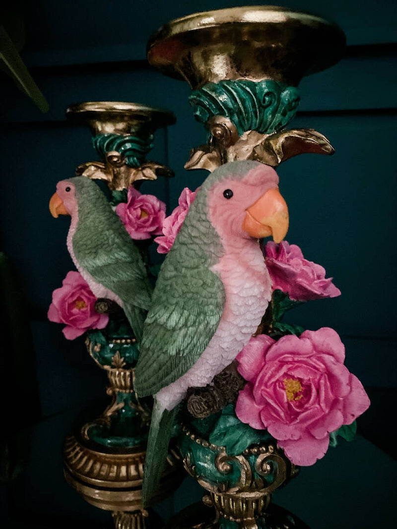 Pair Ornate Parrot Candle Holders
