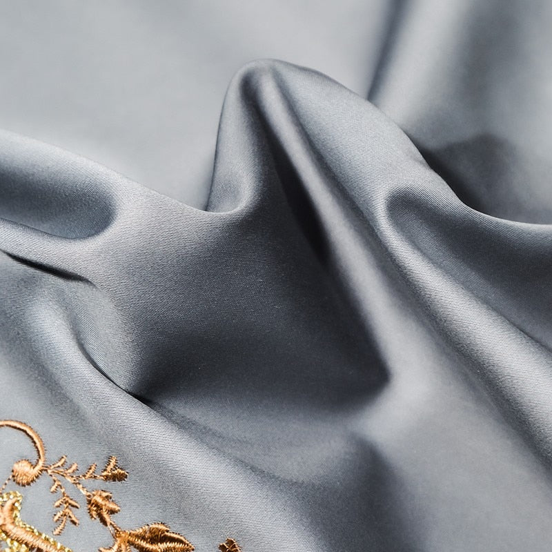 Luxury M Golden Embroidery S. Grey Duvet Cover Set (Egyptian Cotton) - 4 Piece Set