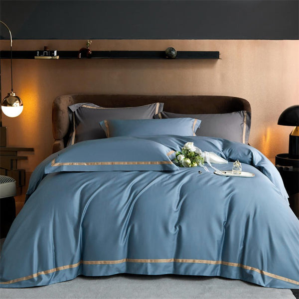 Wollon Blue Duvet Cover Set (Egyptian Cotton) - 4 Piece Set