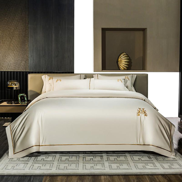 Luxury M Golden Embroidery S. Duvet Cover Set (Egyptian Cotton) - 4 Piece Set