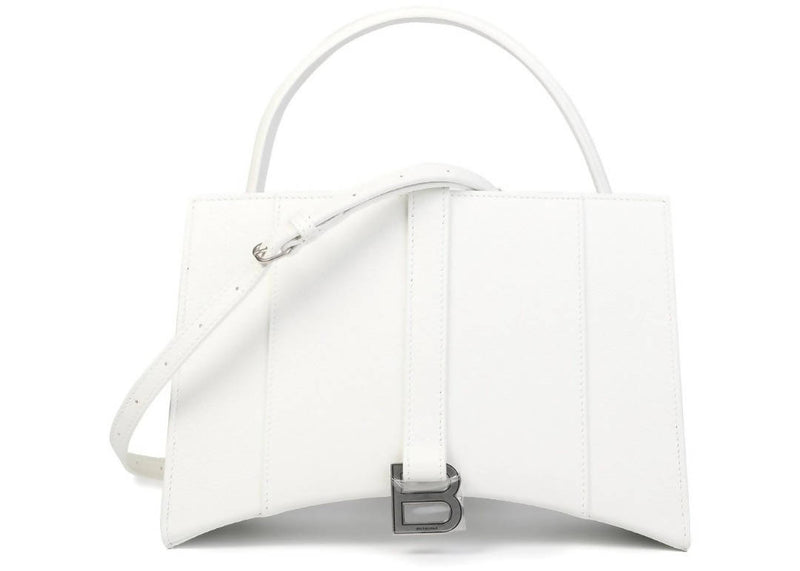 Balenciaga Hourglass East-West Tote Bag Small White in Calfskin with Silver-tone