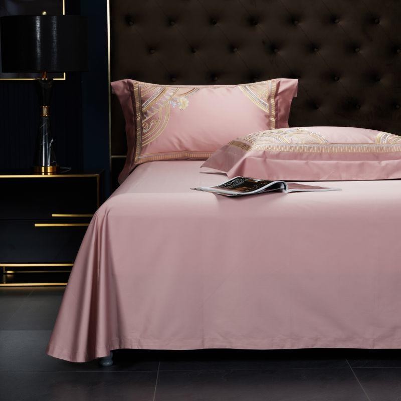 Luxury Golden Pumpkin Embroidery Pink Duvet Cover Set (Egyptian Cotton)- 4 Piece Set