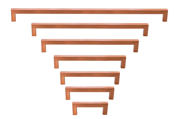 Copper Square Bar Pull Cabinet Handle - Sizes 4" to 24" - (1/2" Thickness)