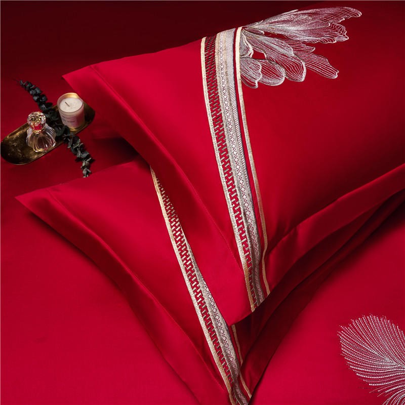 Liliflo Luxury Embroidered Red Duvet Cover Set (Egyptian Cotton) - 4 Piece Set