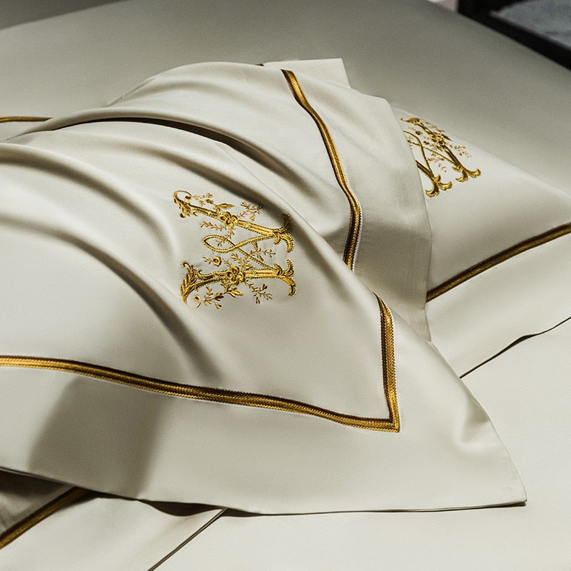 Luxury M Golden Embroidery S. Duvet Cover Set (Egyptian Cotton) - 4 Piece Set