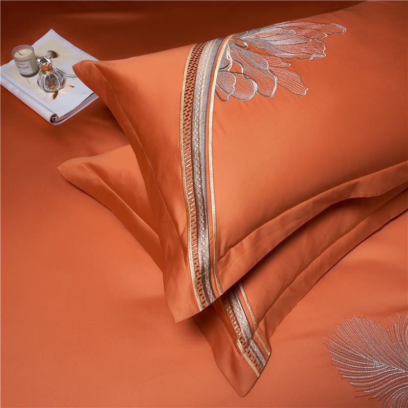 Liliflo Luxury Embroidered Orange Duvet Cover Set (Egyptian Cotton) - 4 Piece Set