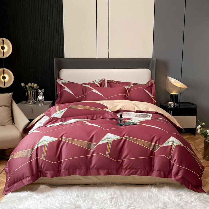 Geometic Red Duvet Cover Set (Egyptian Cotton) - 4 Piece Set