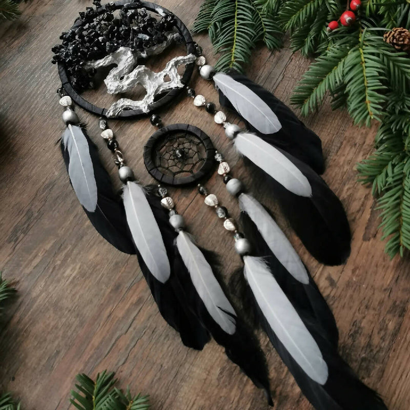 Black and White Tree of life agate Dreamcatcher wall hanging black and white Dreamcatcher Boho dreamcatcher boho decor gift bohemian wedding