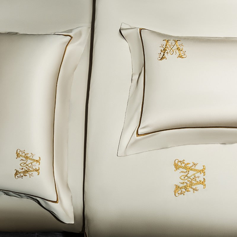 Luxury M Golden Embroidery S. Duvet Cover Set (Egyptian Cotton) - 4 Piece Set