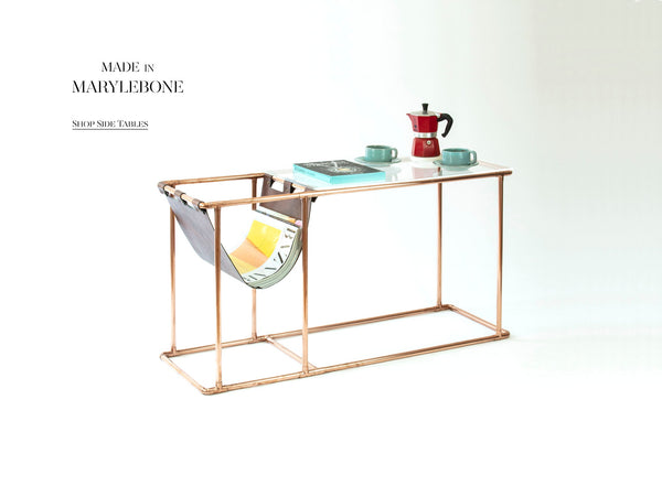 George: Handmade Side Table In Copper With Magazine Holder