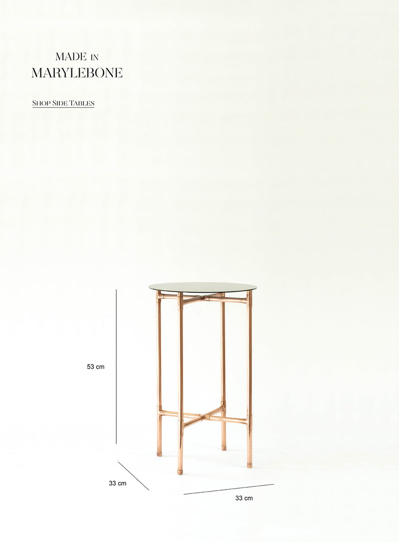 Emma: Handmade Side Table In Copper With Clear or Bronze Mirror Acrylic Top