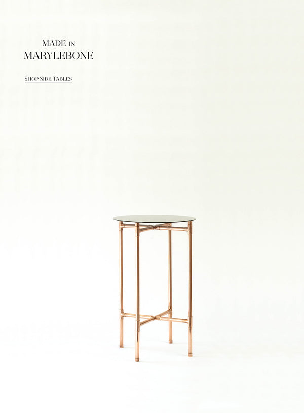 Emma: Handmade Side Table In Copper With Clear or Bronze Mirror Acrylic Top