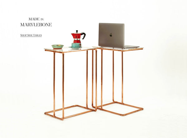 Vivien: Handmade Side Table In Copper With Clear Acrylic or Glass Top