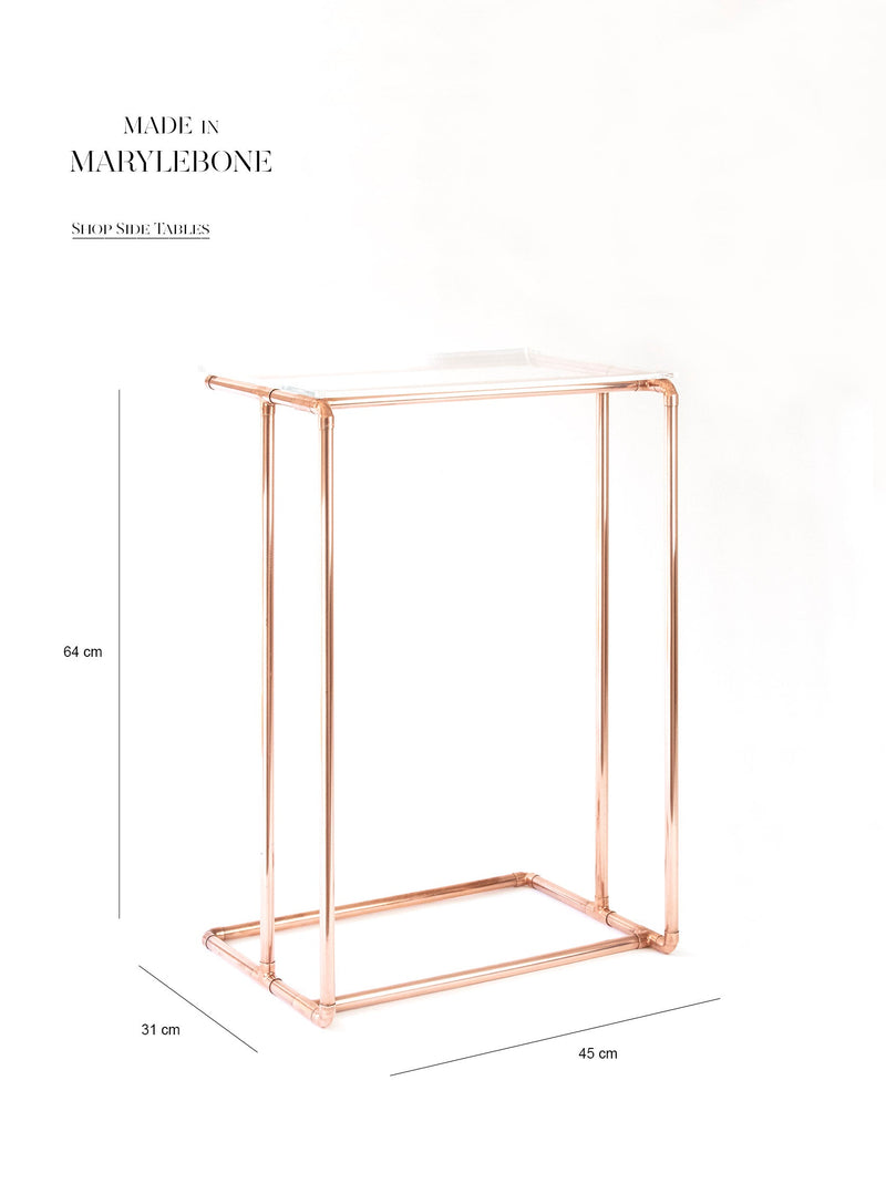 Vivien: Handmade Side Table In Copper With Clear Acrylic or Glass Top