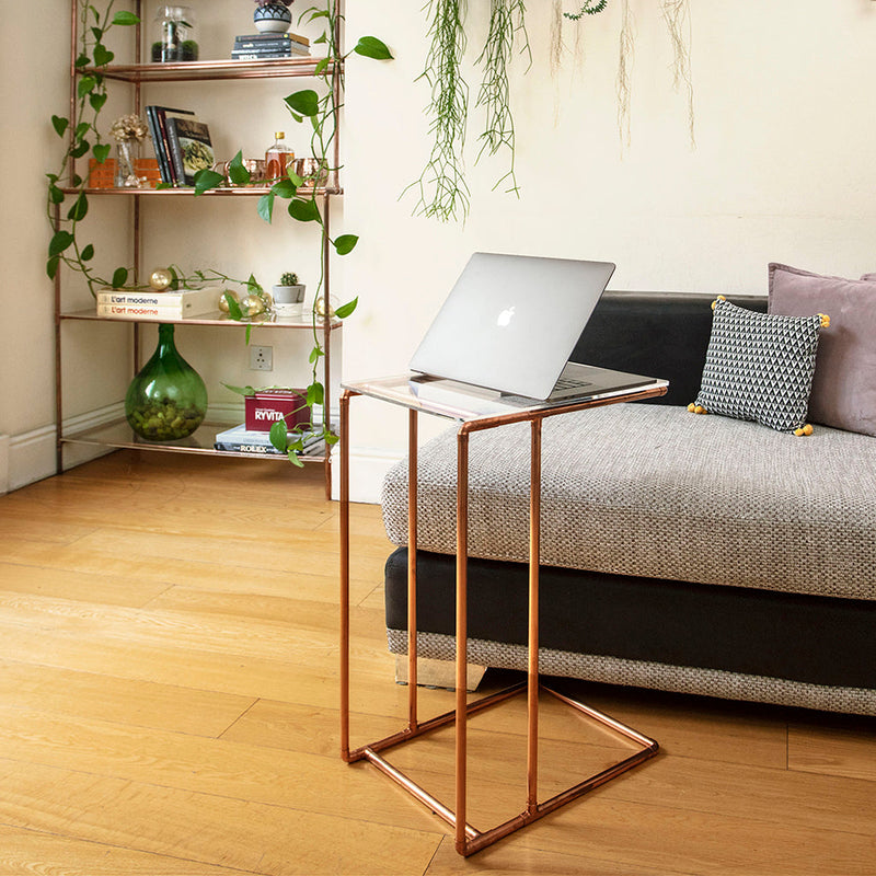 Emily: Handmade Side Table In Copper With Acrylic Top