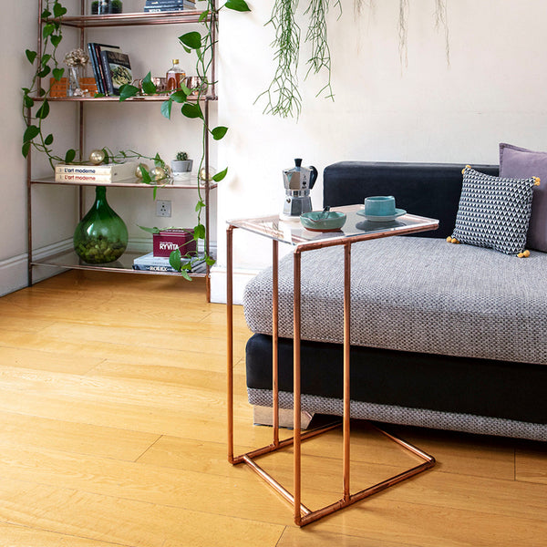 Emily: Handmade Side Table In Copper With Acrylic Top