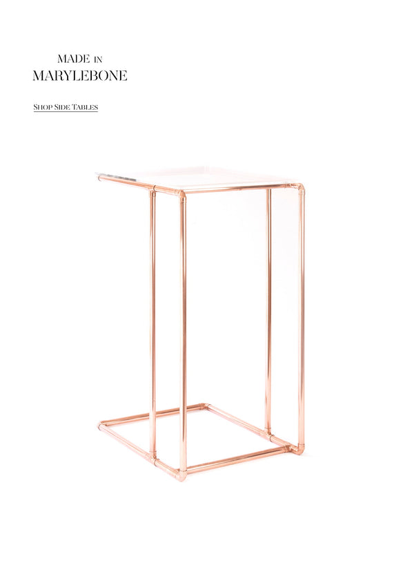 Emily: Handmade Side Table In Copper With Acrylic Top