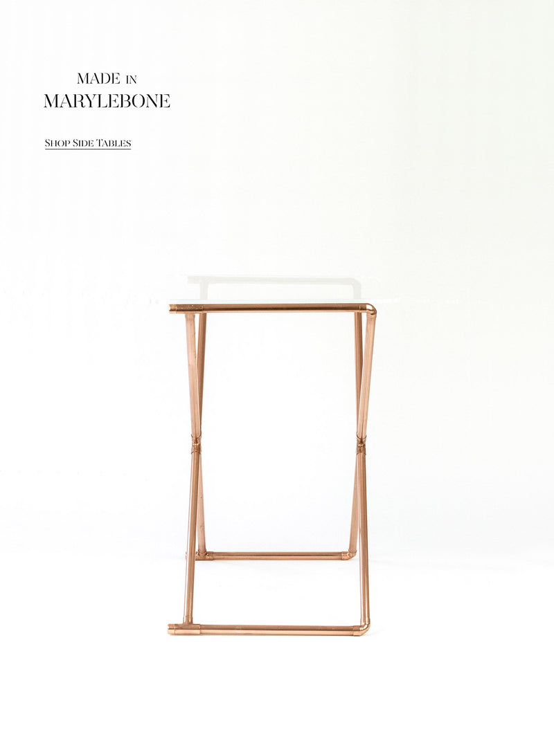 Claire: Handcrafted Side Table In Copper With Acrylic or Glass Top