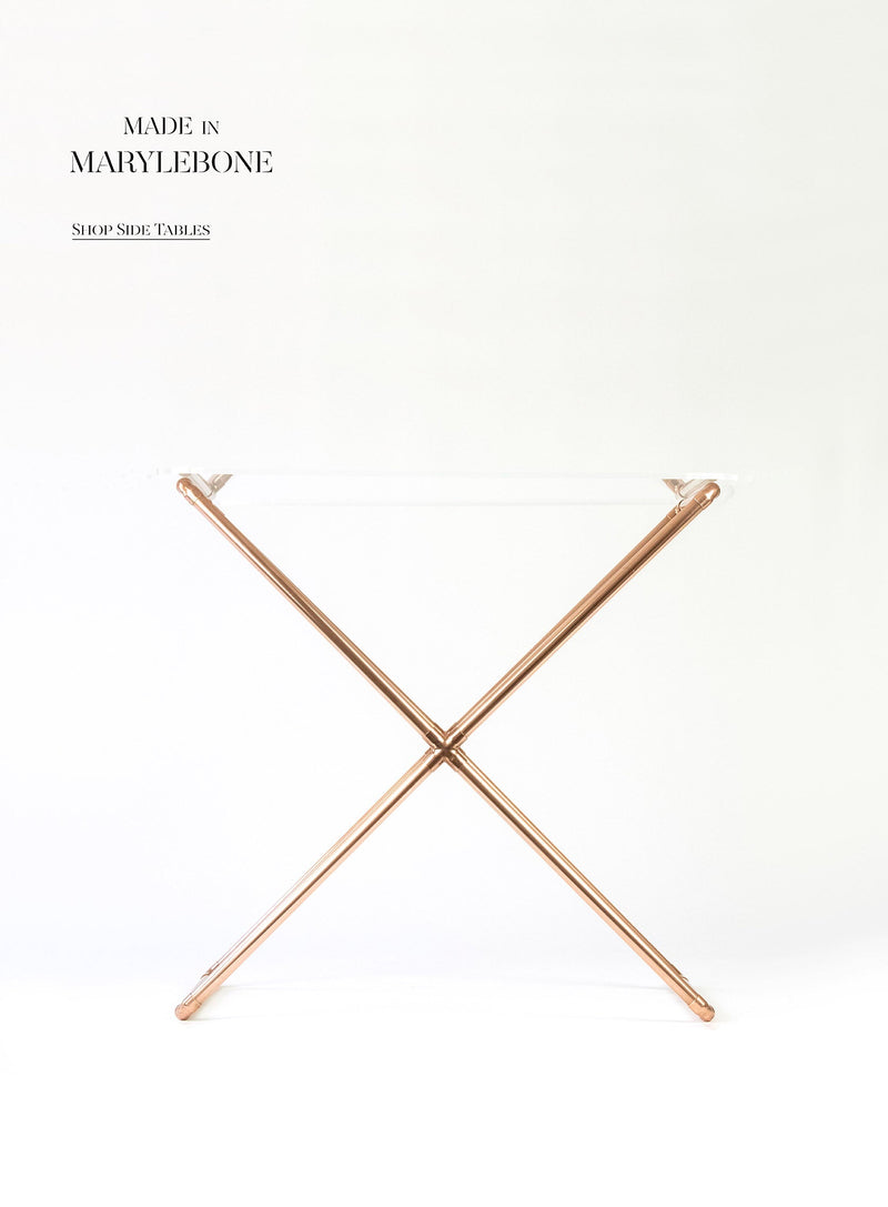 Claire: Handcrafted Side Table In Copper With Acrylic or Glass Top