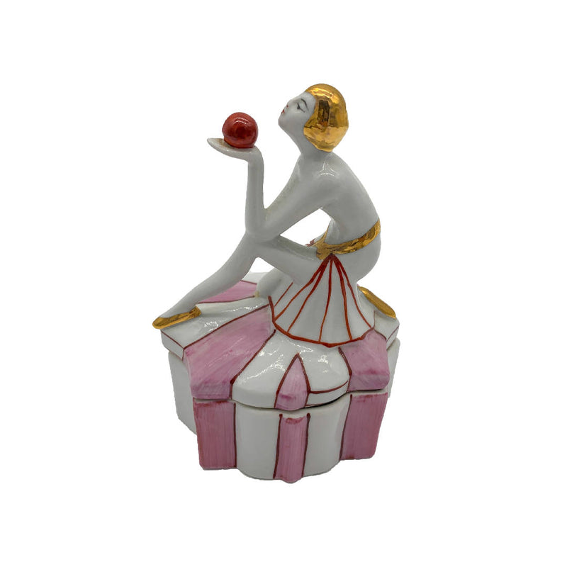 Vintage Art Deco style decorative ceramic trinket box with the lady figure from Belgium