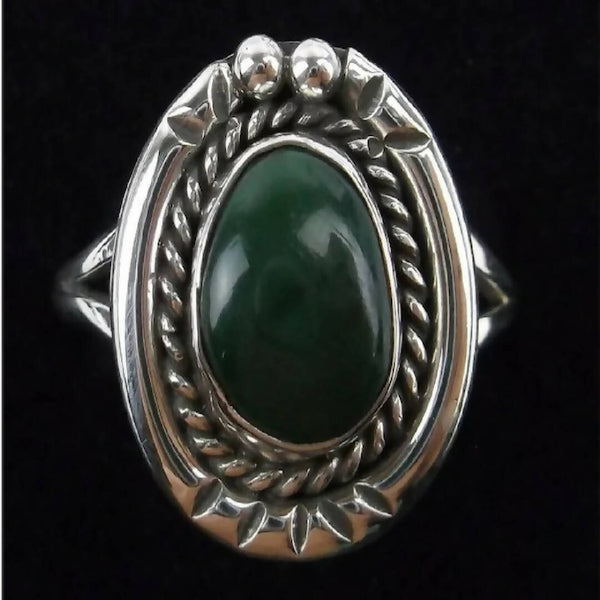 Navajo Sterling Silver Dark Green Turquoise Ring