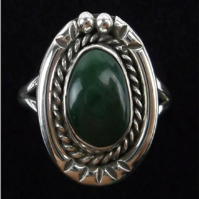Navajo Sterling Silver Dark Green Turquoise Ring