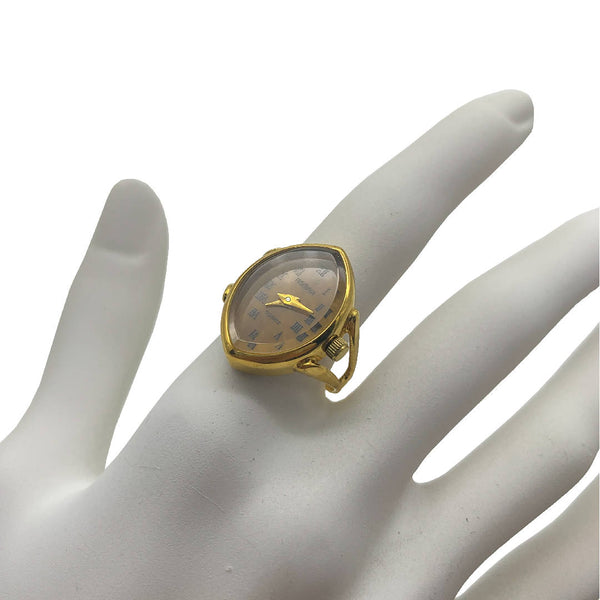 Vintage Chic Mini Watch Statement Ring with Quartz setting watch