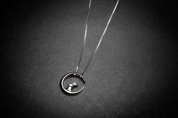 Beverly J - Playful Rabbit Moon Silver Necklace
