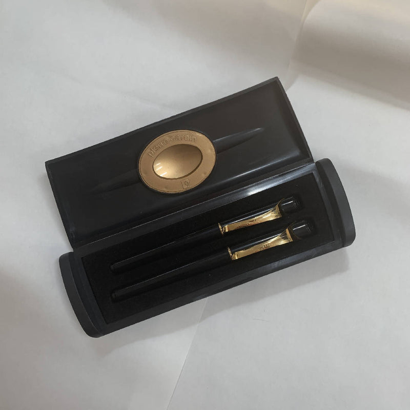Pierre Cardin Ballpoint & Fountain Pen Set Black & Gold Trim Boxed