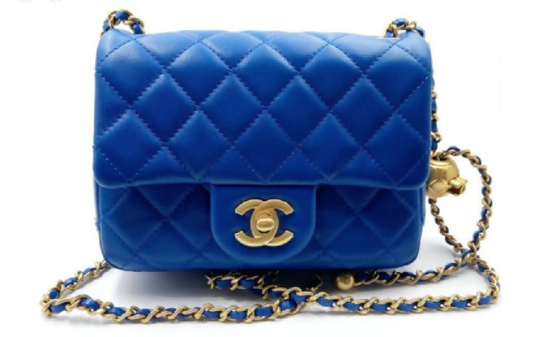 Chanel Pearl Crush Crossbody Mini Blue in Leather with Gold-tone