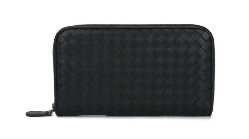 Bottega Veneta Intrecciato Weave Zip-Around Wallet Black