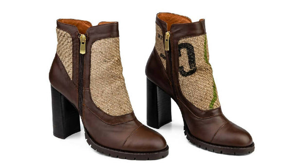 Coffee Burlap Ankle Boots