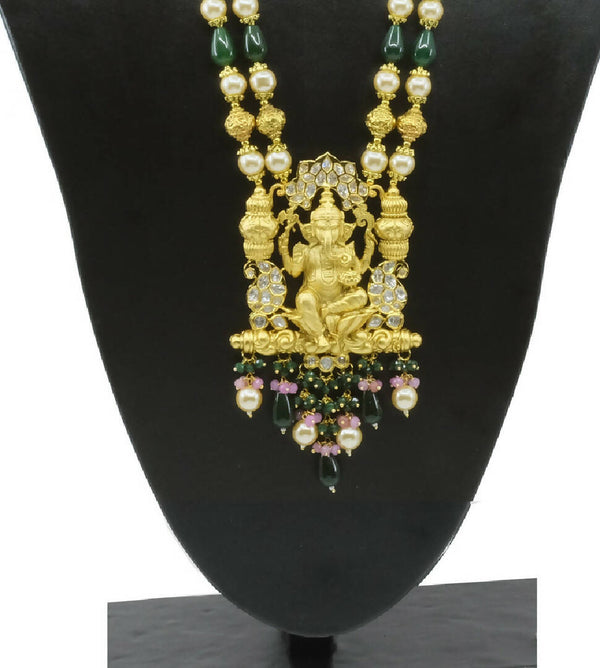 Designer Gold Toned Ganpati Ji Long Necklace Set
