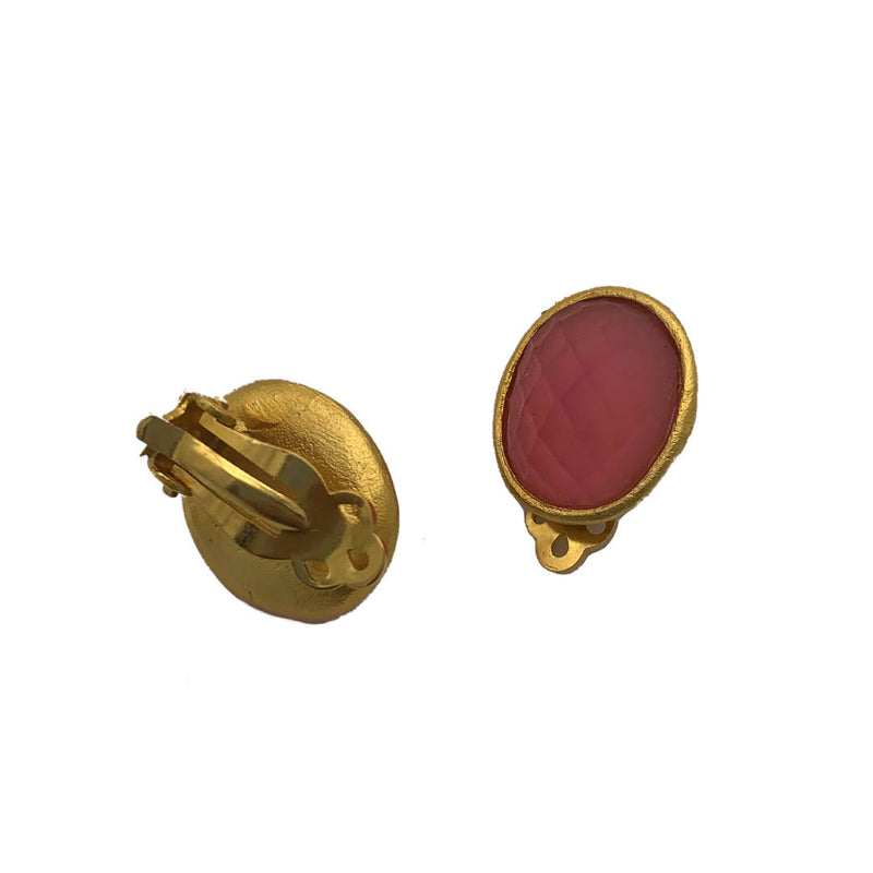 New Opaque gem top earrings by designer from the V&A Museum clip on base in gold tone metal